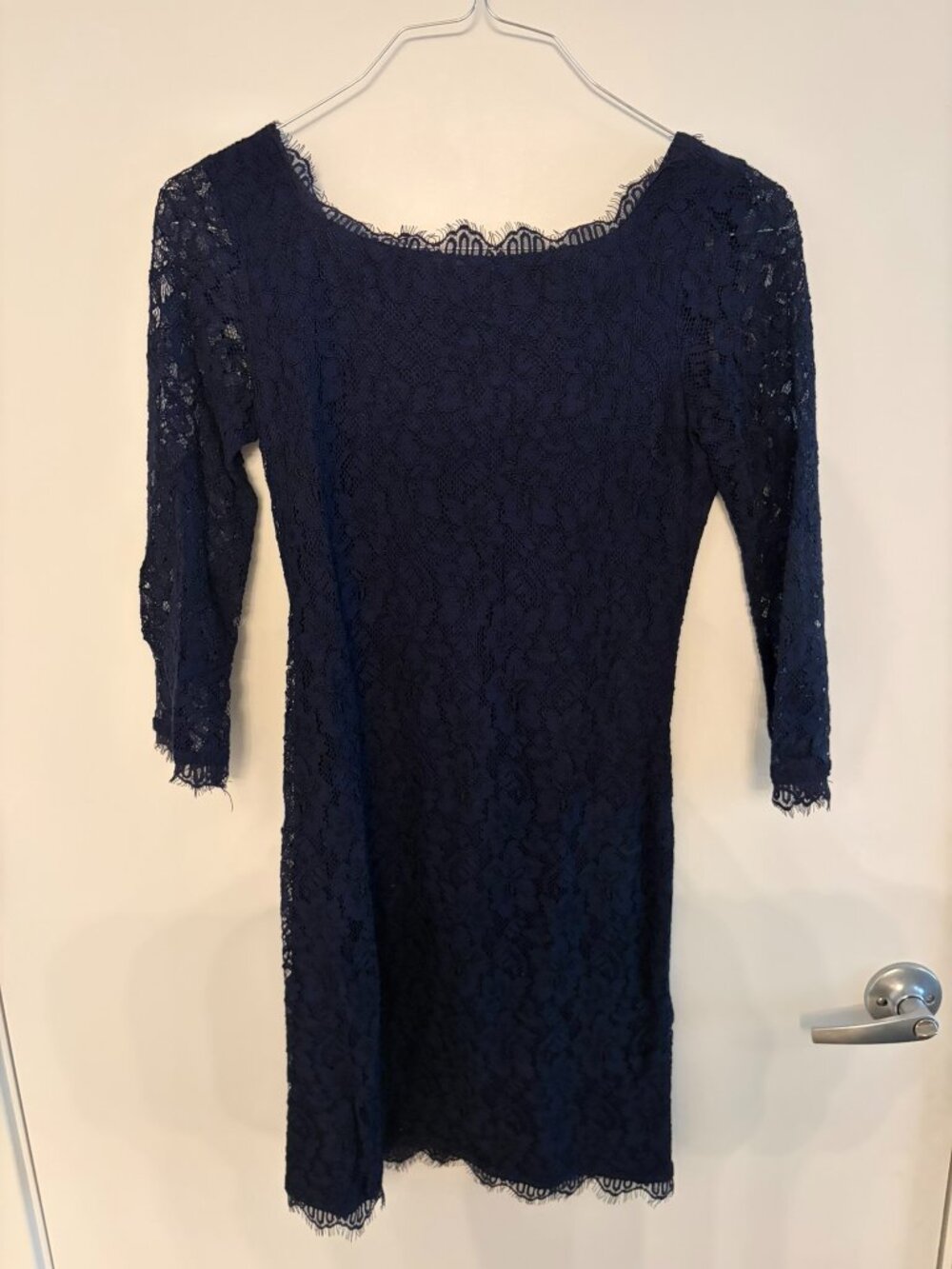 DVF Diane von Furstenberg Zarita Navy Blue Lace Mini Dress 3/4 Sleeve Size 2